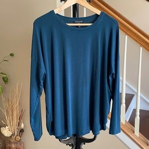 Eileen Fisher Fine Jersey Oversized Round Neck Top Alpine Green Size Large